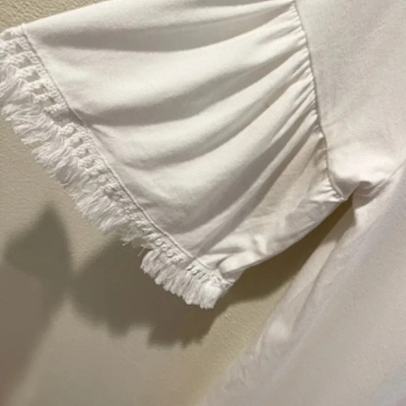 JOHNNY WAS Calme Fringe Trim Flutter Sleeve Cream Organic cotton.Size: XS - Picture 3 of 5